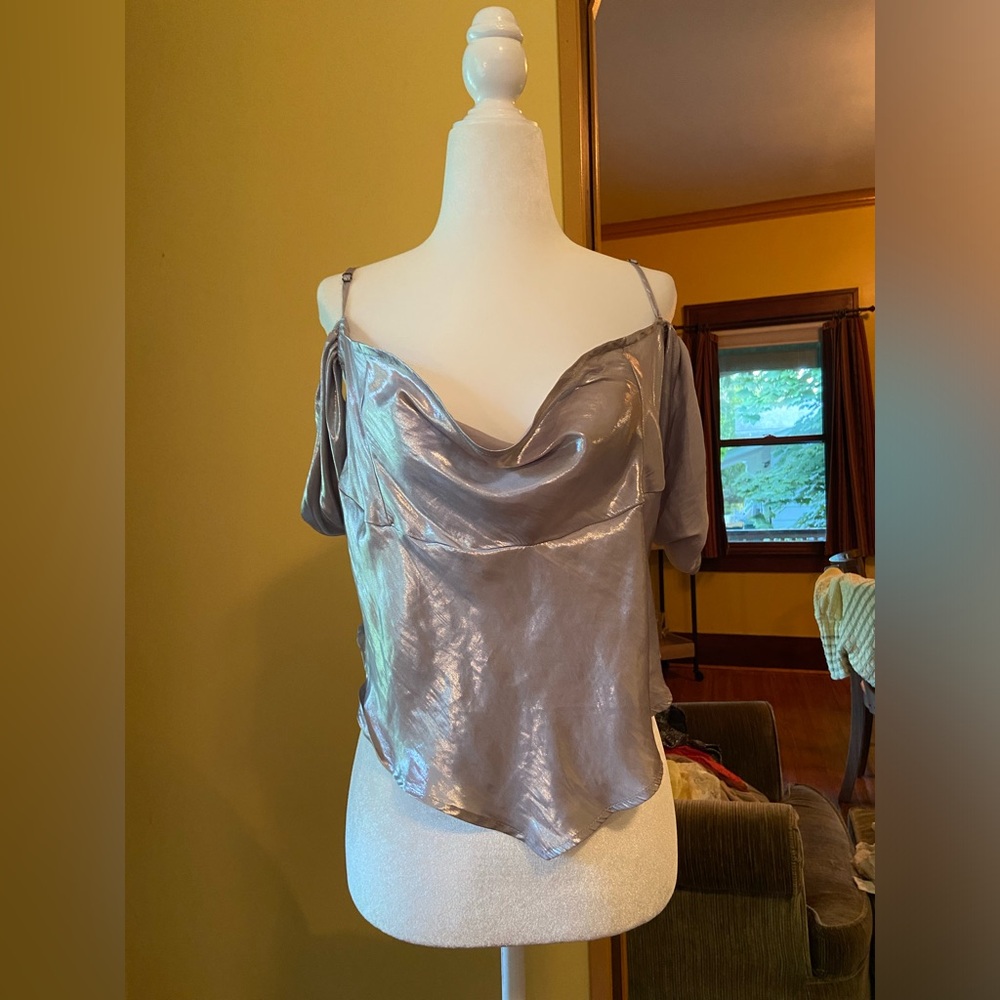 FREE PEOPLE silver off shoulder top